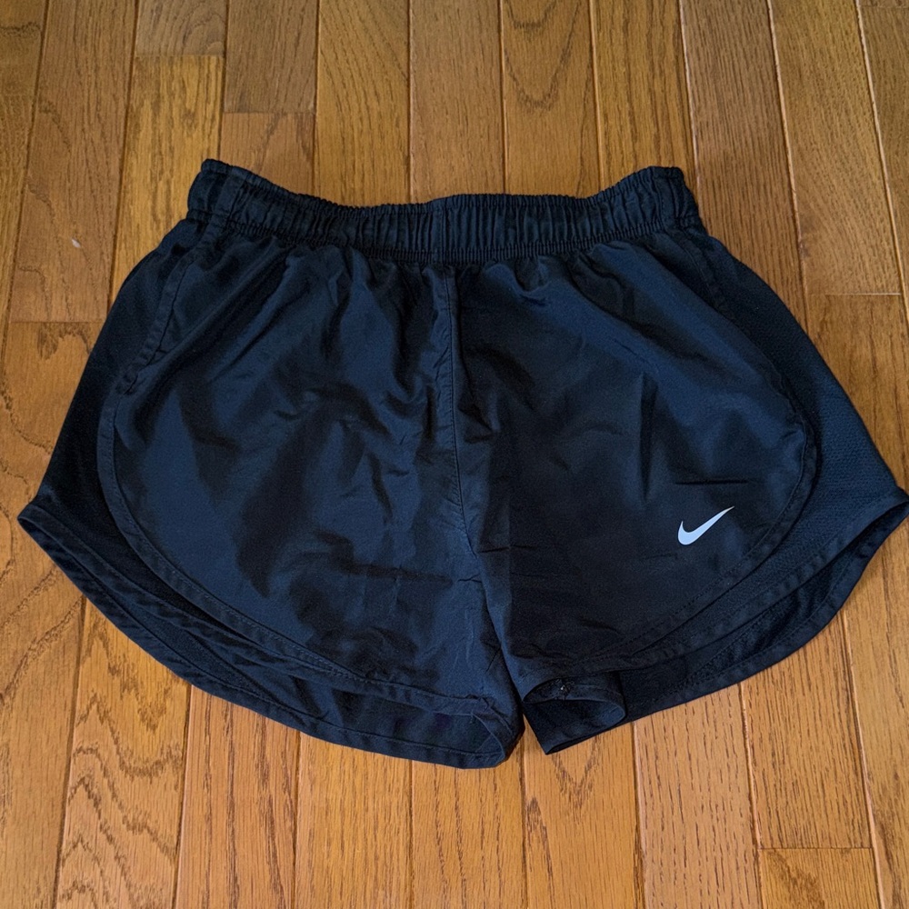 Nike Black Athletic Running Shorts with White Swoosh
